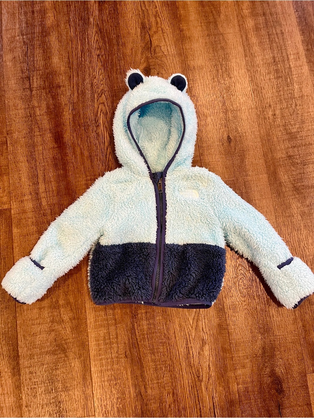 The North Face Baby Fleece Jacket 6-12M Bear Ear Hood Blue Full Zip